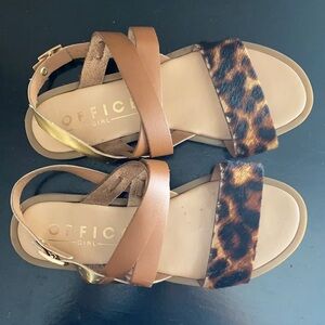 OFFICE GIRL Cheetah Print Brown Metallic Strap Sandals Size 36